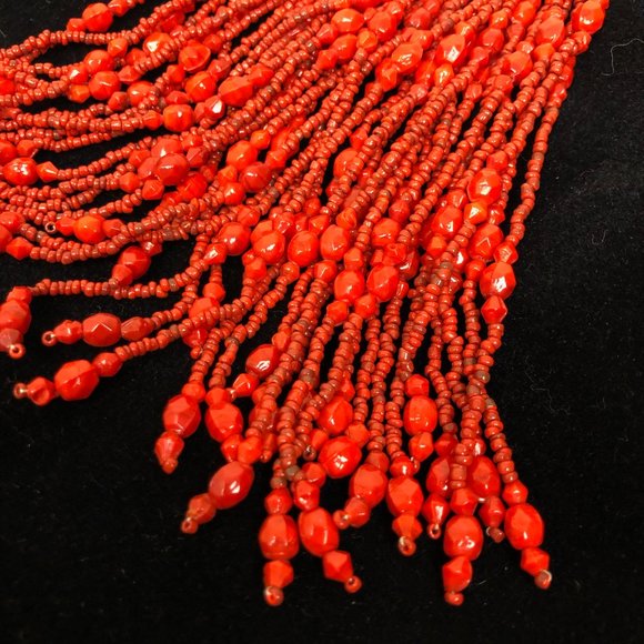 Orange Seed Bead Multi Strand Necklace - Picture 4 of 5